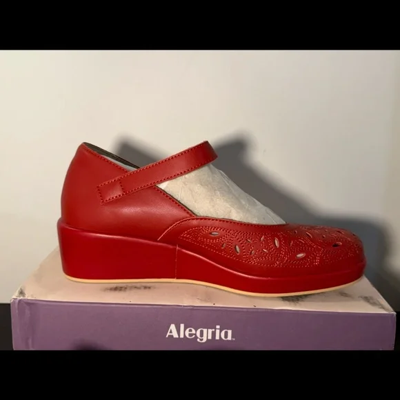 Alegria Hayes Ruby Breeze Mary Jane Wedge Heel Shoes Red Womans EU 38/US 8-8.5 - Picture 2 of 16